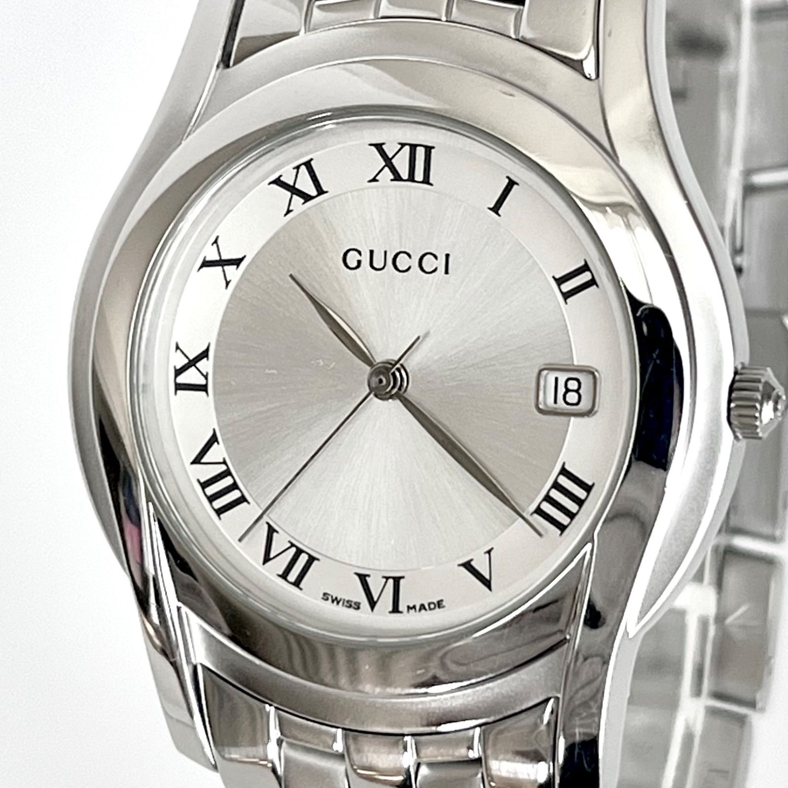 グッチ 5500M メンズ 腕時計 磨き済み 美品】GUCCI 電池新品 シルバー 
