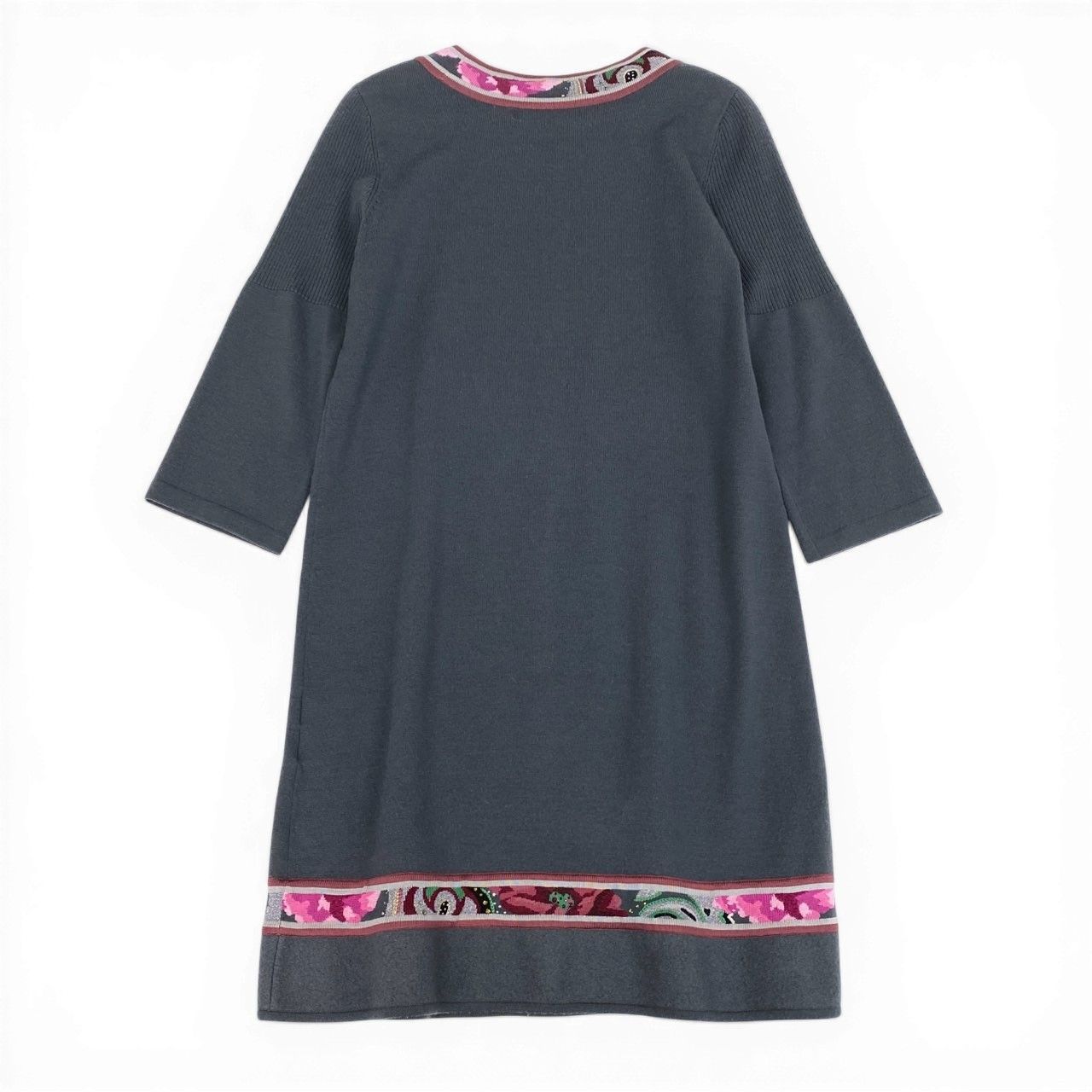 63d13 LEONARD FASHION レオナール 七分袖 ニットワンピース 膝丈 