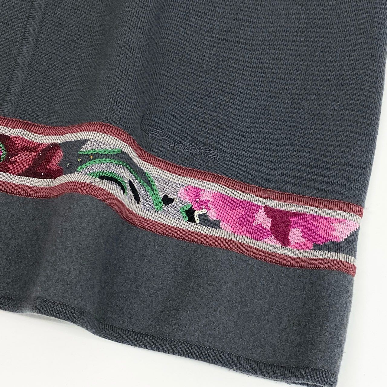 63d13 LEONARD FASHION レオナール 七分袖 ニットワンピース 膝丈 
