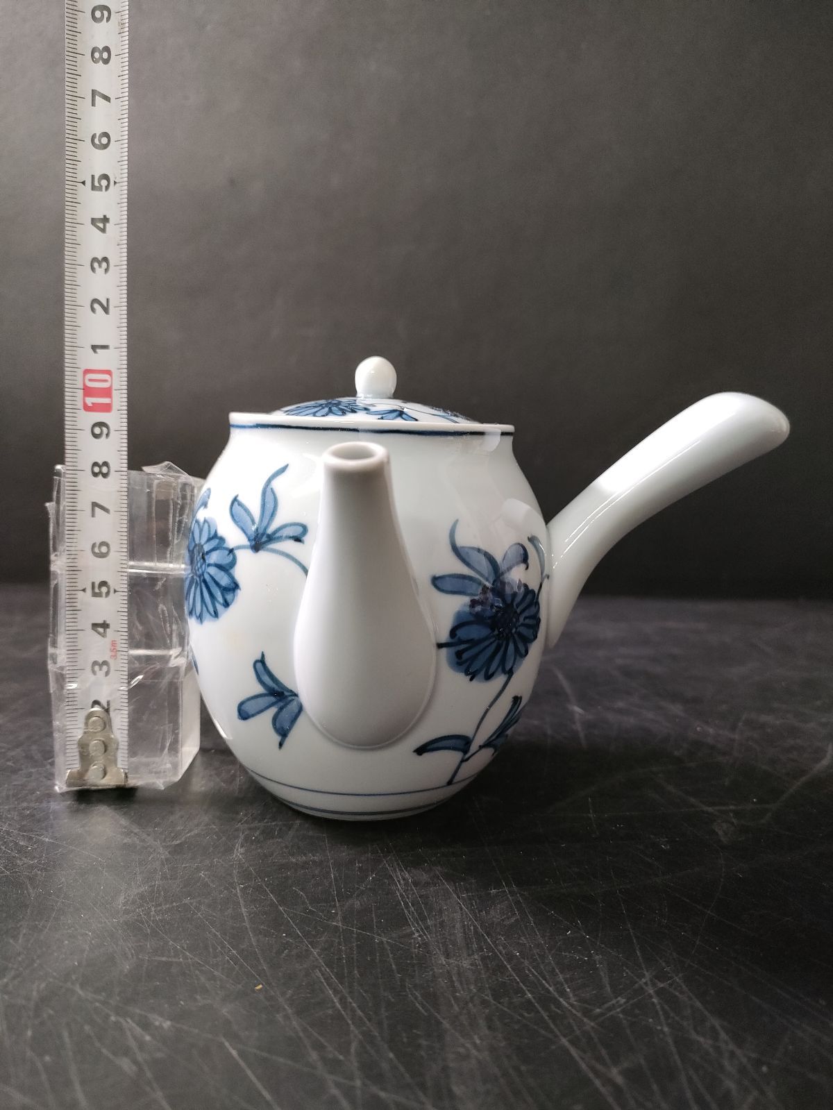 F14-04/有田焼/源右衛門窯/染付菊唐草茶器 急須1客、湯呑5客/共箱/骨董 