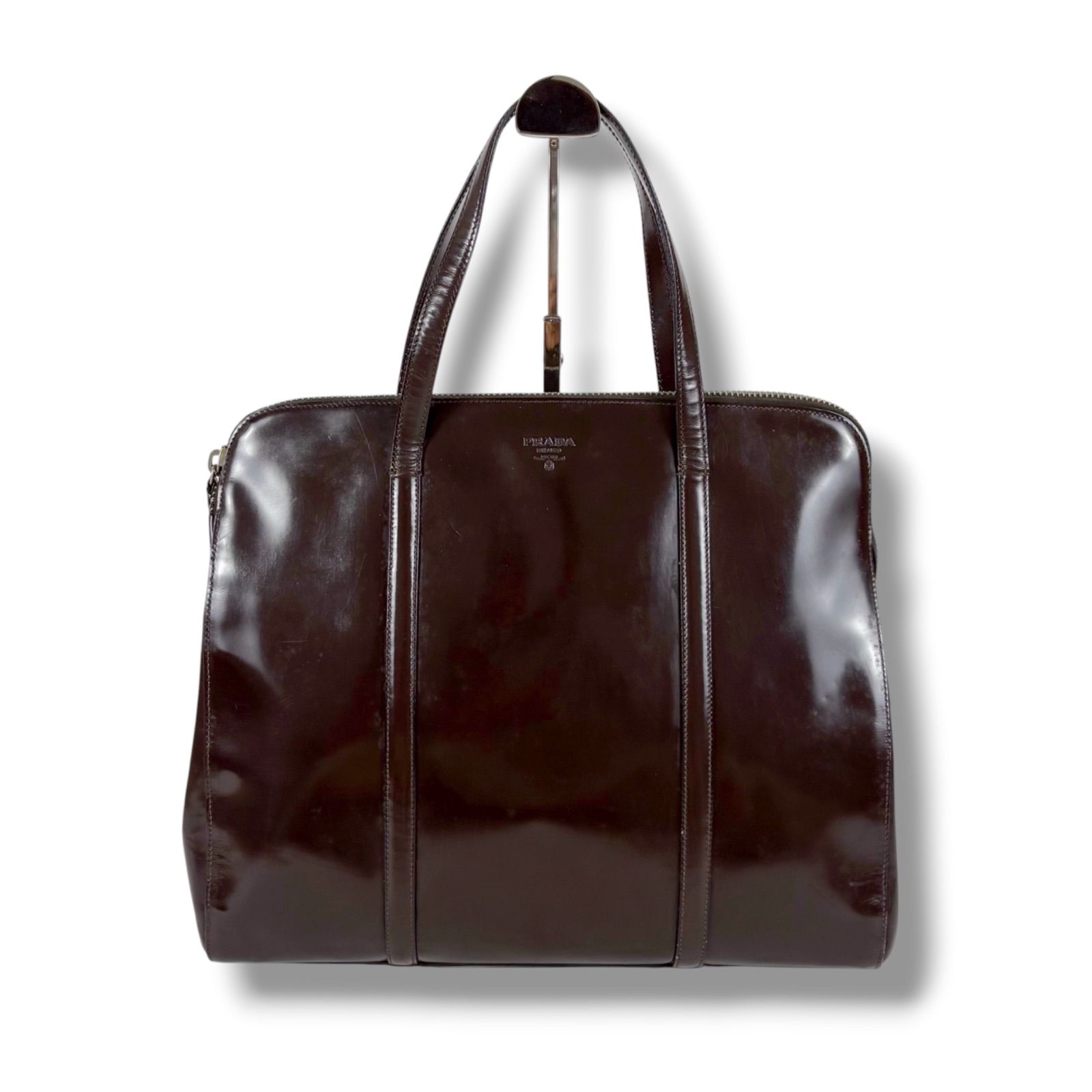 プラダ PRADA ミラーカーフレザー 型押しロゴ トートバッグ 