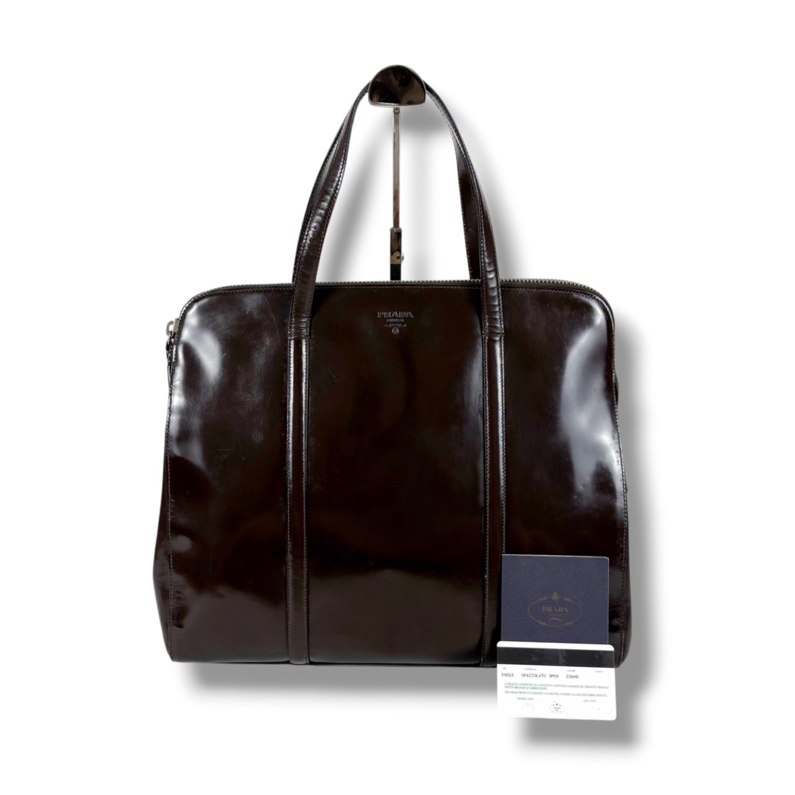 プラダ PRADA ミラーカーフレザー 型押しロゴ トートバッグ 