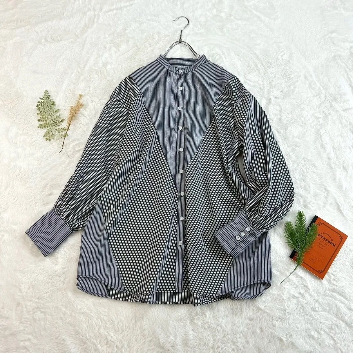 美品 イアパピヨネ スミスタイル シャツ アシンメトリー ストライプ ベージュ ear PAPILLONNER SUM1 STYLE イア パピヨネ スミスタイル 長袖シャツ