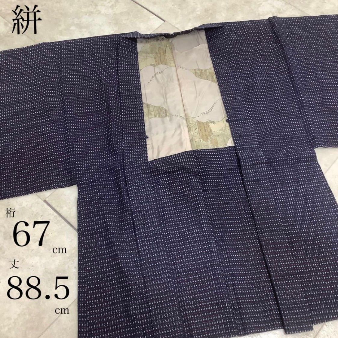 kimono+one＊男前屋＊未使用同然＊本場久留米絣＊書生絣＊本藍染手織り木綿＊男長羽織＊裄67肩丈88.5＊書生絣雪ん子絣蚊絣男着物男長羽織男襦袢男袴角帯男帯＊書生絣蚊絣雪ん子絣あられ絣＊