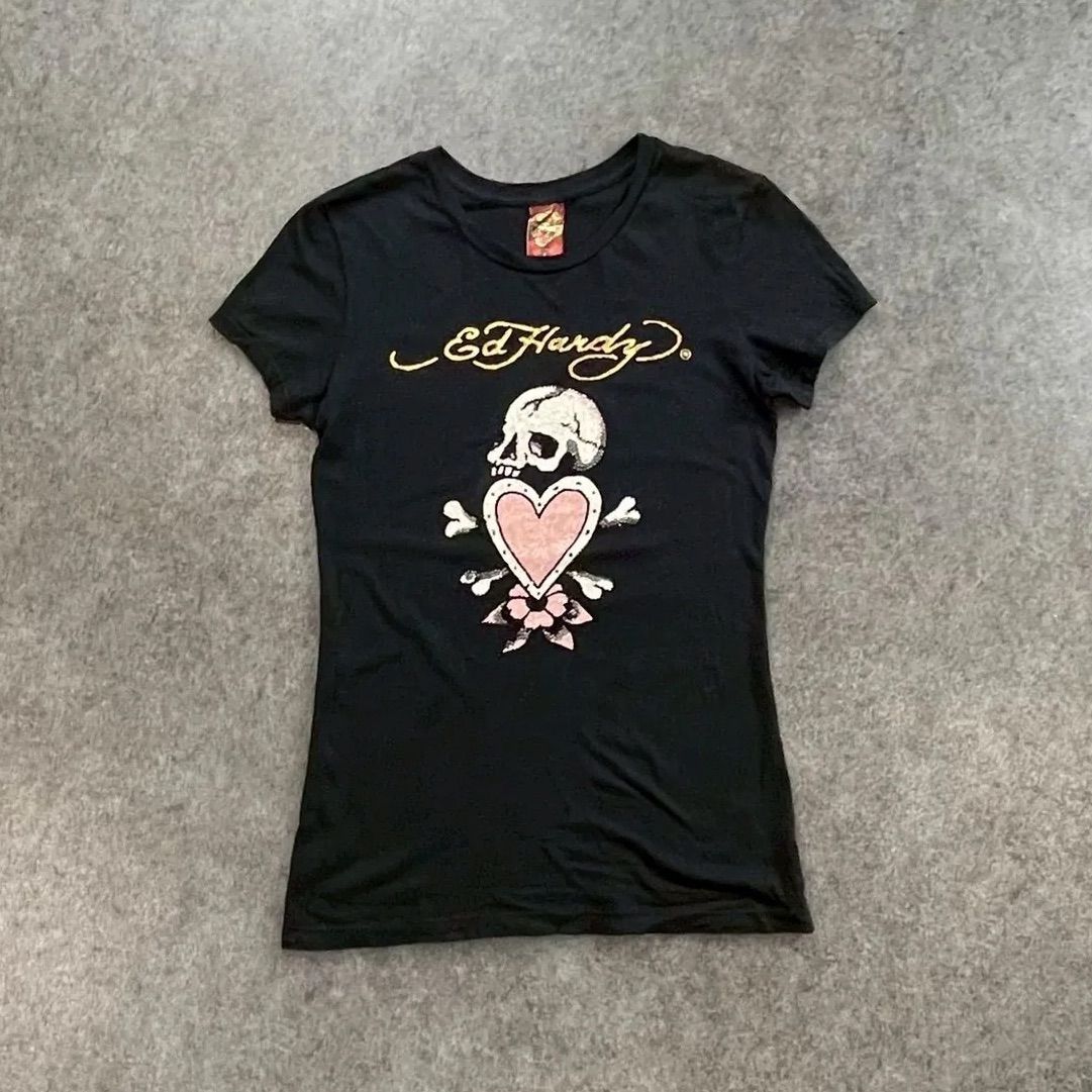 USA製 Ed Hardy エドバーディー カットソー Tシャツ スカル ライン 