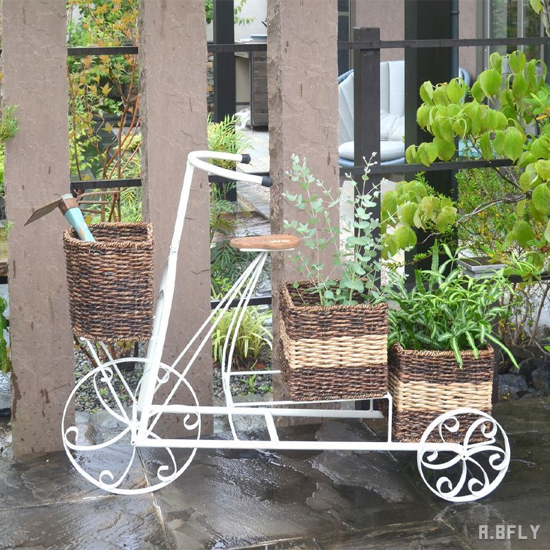 プランター 自転車 アバカ カゴ付き 3個セット スチール アンティーク調 ヴィンテージ ガーデニング ヨーロピアン カントリー レトロ シャビーシック プランタースタンド ディスプレイ