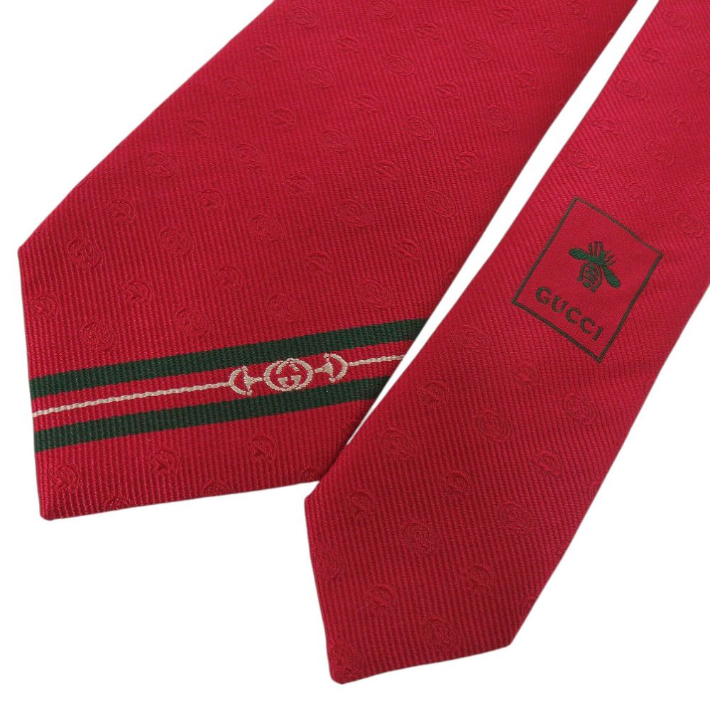 新品同様 グッチ ダブルG &amp; ホースビット 624057 シルク/キュプラ レッド ネクタイ 赤 1304【中古】GUCCI メンズ 新品同様 グッチ ダブルG & ホースビット 624057 シルク/キュプラ