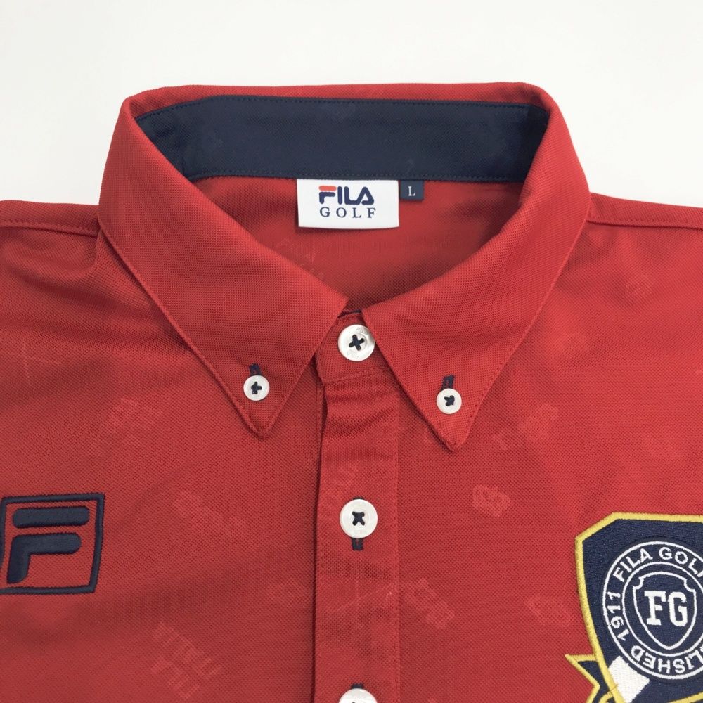 サイズ：L FILA GOLF フィラゴルフ 半袖ポロシャツ ボタンダウン 総柄