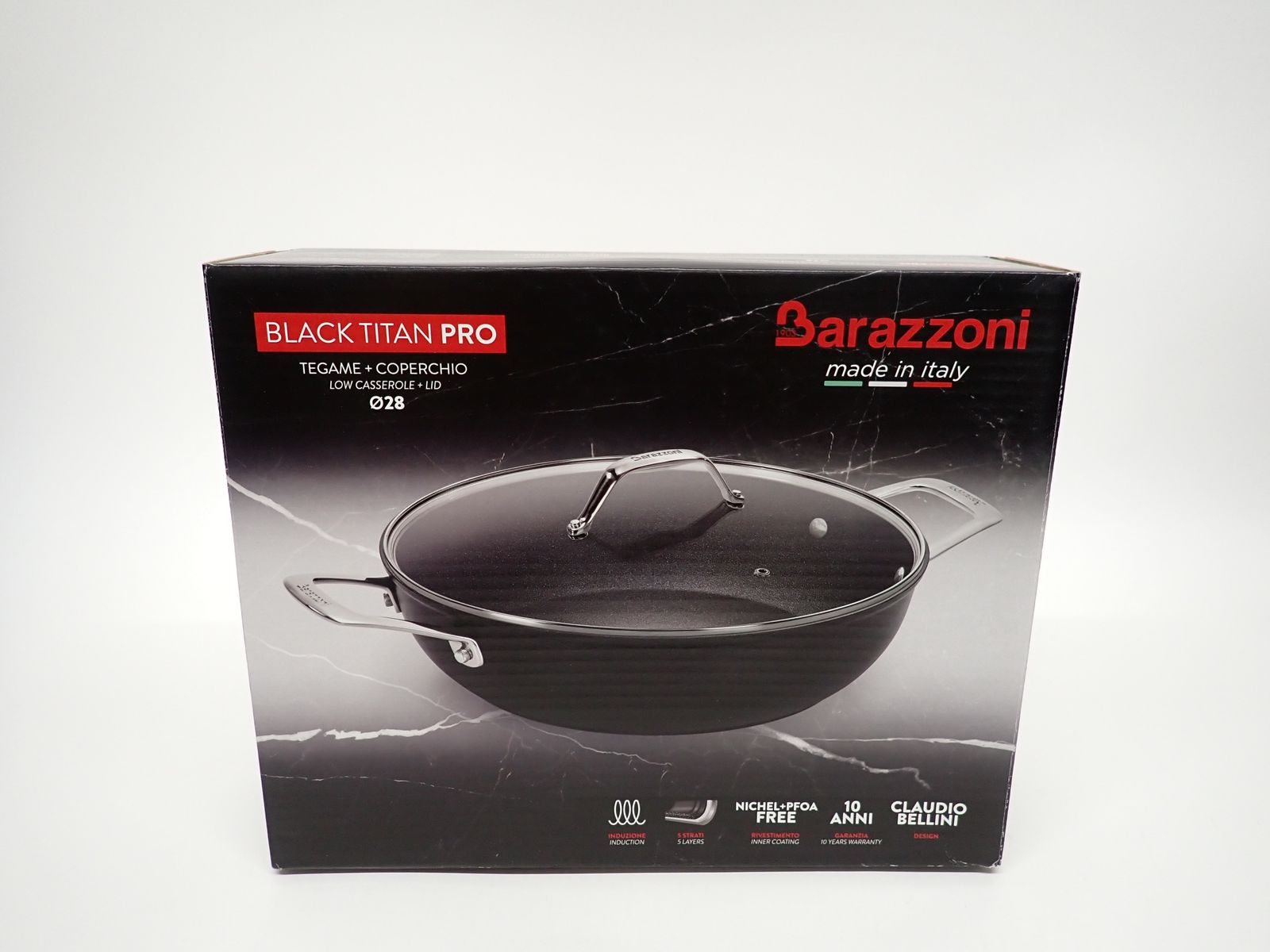 Barazzoni ローキャセロール ふた付き 28cm BLACK TITAN PRO