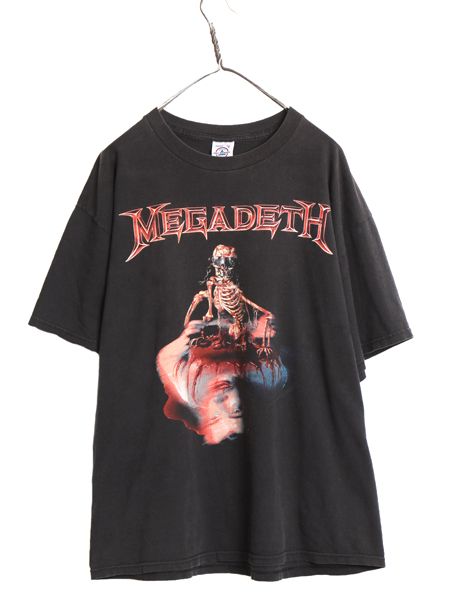レア 00s古着○両面プリントバンドTシャツ メガデス ブラック メンズM 