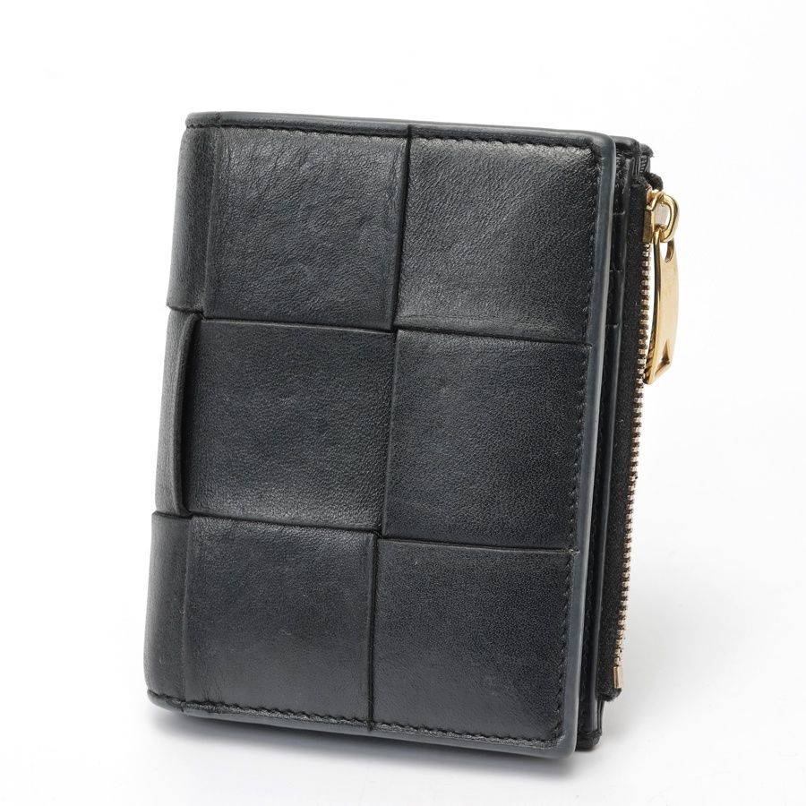 ボッテガヴェネタ / BOTTEGA VENETA　スモール カセット 二つ折りファスナーウォレット　706010　イントレチャートレザー　ブラック 【中古】 ボッテガヴェネタ / BOTTEGA VENETA スモール カセット 二つ折り