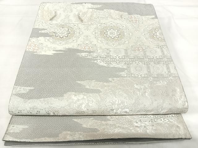 平和屋着物◎六通柄袋帯　唐織　御物裂つなぎ　銀糸　正絹　逸品　AABI1046yx 平和屋着物◎六通柄袋帯 唐織 御物裂つなぎ 銀糸 正絹 逸品 AABI1046yx