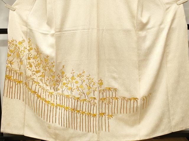 平和屋着物■訪問着　総刺繍　駒刺繍　絞り　枝梅笹竹文　正絹　逸品　CABF4372ev 平和屋着物□訪問着 総刺繍 駒刺繍 絞り 枝梅笹竹文 正絹 逸品