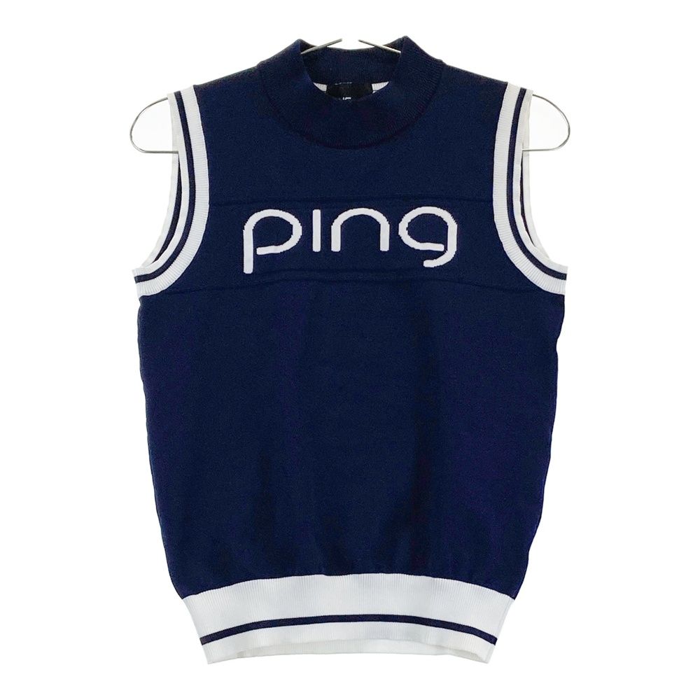 サイズ：S PING ピン ニットベスト スカート 上下セット ネイビー系