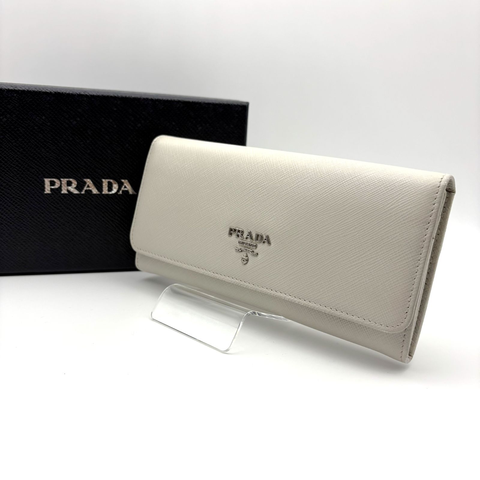 箱付／美品 】PRADA プラダ 二つ折り長財布 サフィアーノレザー 