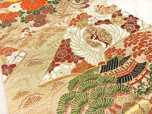 平和屋着物◎西陣 全通柄 京袋帯 唐織 冊子花鳥文 金糸 正絹 逸品
