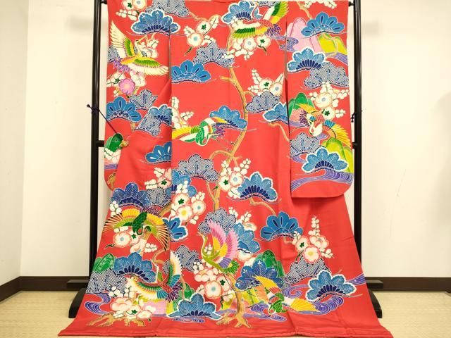 平和屋着物□お引きずり・お引き摺り・引き振袖 駒刺繍 鳳凰松竹梅文 