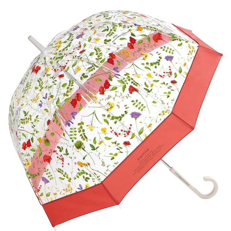 【新品】 plantica×Wpc. フラワーアンブレラ プラスティック レッド ビニール傘 雨傘 長傘 65cm 大きい ドーム型 おしゃれ 可愛い 通勤 通学 旅行 透明 フォトジェニック お花 花柄 撥水 女性 レディース PLV-016-001 1