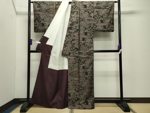 平和屋着物○本場大島紬 9マルキ 風景花文 反端付き 正絹 逸品 未使用