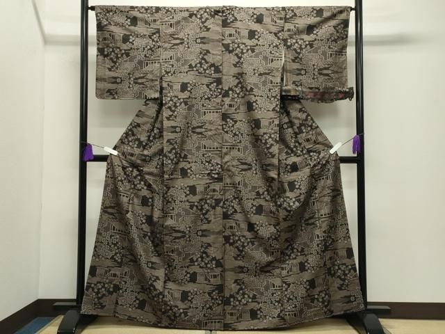 平和屋着物●本場大島紬　9マルキ　風景花文　反端付き　正絹　逸品　未使用　CABD9107gh 平和屋着物○本場大島紬 9マルキ 風景花文 反端付き 正絹 逸品 未使用