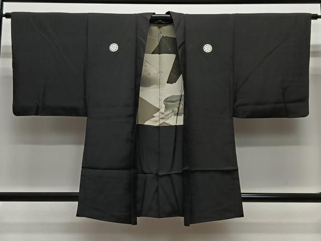 平和屋着物＃男性　長羽織　黒紋付　羽裏：人物文　正絹　逸品　CABE4959ua 送料無料】平和屋着物＃男性 長羽織 黒紋付 羽裏：人物文 正絹 逸品