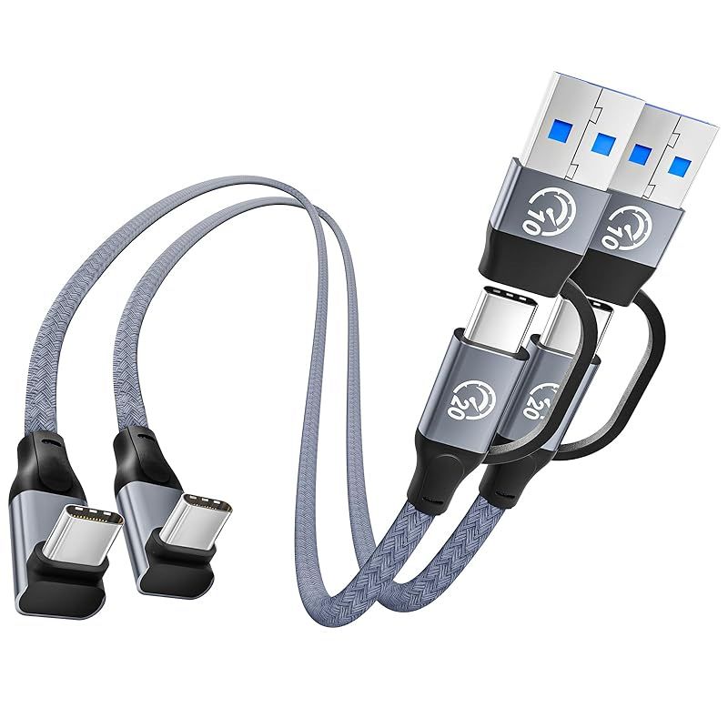 【新品】 240W USB C ケーブル 短い【0.3m 2本】90度USBC 3.2 Gen 2x2 20Gbps高速データ転送 L字USB-A/C to USB-Cケーブル PD3.1超急速充電 4K@60Hz映像出力 3-in-1 充電コード直角Ty 0