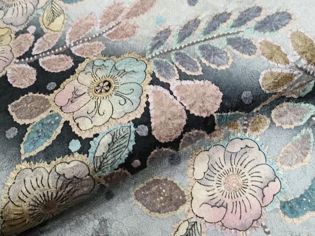 平和屋着物●訪問着　辻が花　絞り　暈し染め　黒地　金彩　正絹　逸品　CABE2667yc 平和屋着物○訪問着 辻が花 絞り 暈し染め 黒地 金彩 正絹 逸品