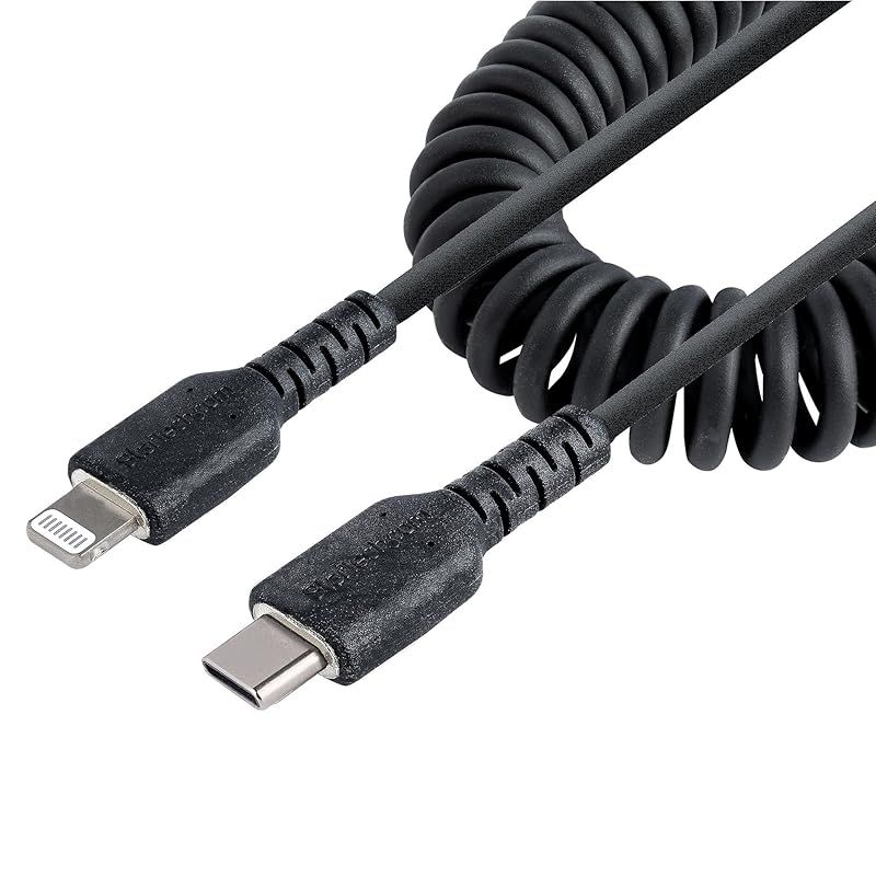 【新品】 StarTech.com 高耐久Lightning - USB-Cケーブル 1m コイル（伸縮）型／ブラック／アラミド繊維補強／MFi認証／iPhone充電ケーブル／タイプC -ライトニング カールコード RUSB2CLT1MBC 0