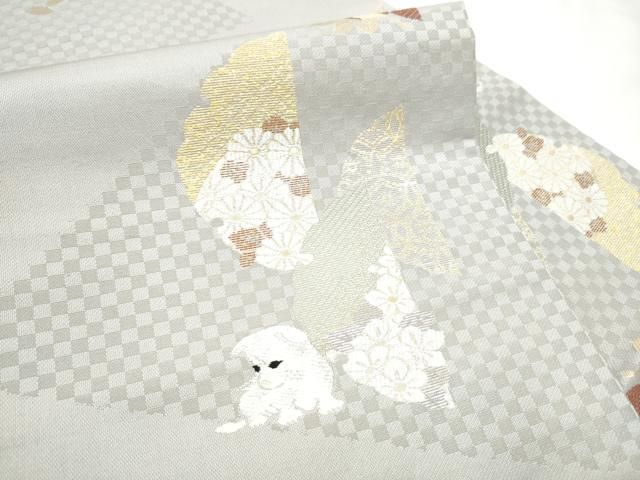 平和屋着物●九寸名古屋帯　猫　犬　みみずく　雪輪花文　金糸　ほていや扱い　正絹　逸品　CABE8664hy 平和屋着物○九寸名古屋帯 猫 犬 みみずく 雪輪花文 金糸 ほていや扱い