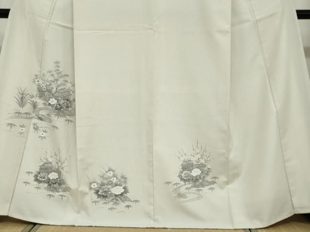 平和屋着物●訪問着　紬地　手描き　流水風景草花文　正絹　逸品　未使用　DABD9125ud 平和屋着物○訪問着 紬地 手描き 流水風景草花文 正絹 逸品 未使用