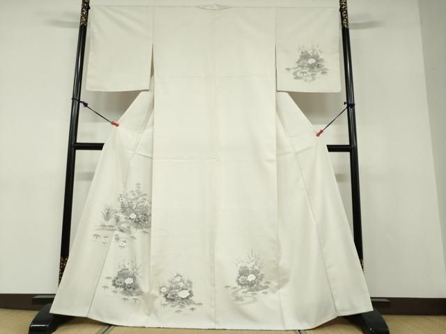 平和屋着物●訪問着　紬地　手描き　流水風景草花文　正絹　逸品　未使用　DABD9125ud 平和屋着物○訪問着 紬地 手描き 流水風景草花文 正絹 逸品 未使用