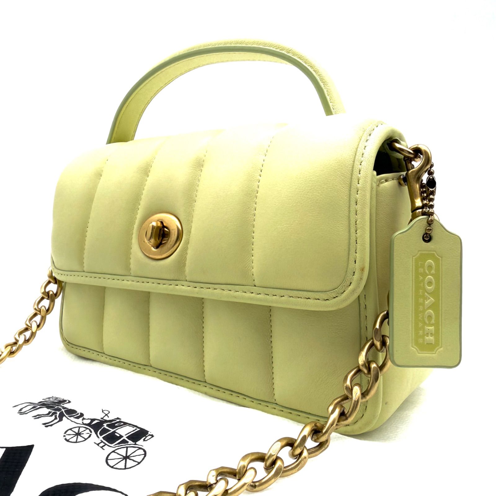 良品✨】COACH y2k shoulder bag 2way goldchain yellow-green 