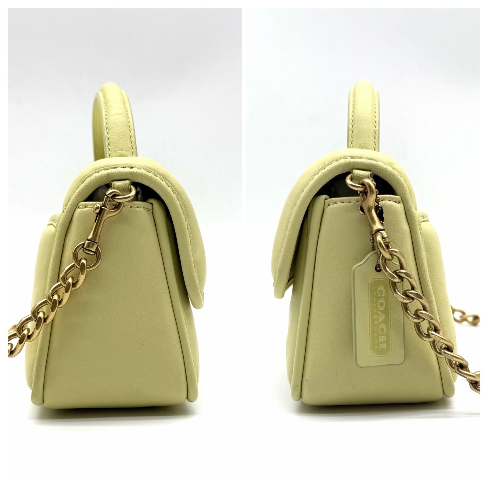 バッグ Coach 2way Shoulder Bag Y2K Yellow COACH Y2K Shoulder Bag Quilted Leather Yellow-Green Turnlock 2Way