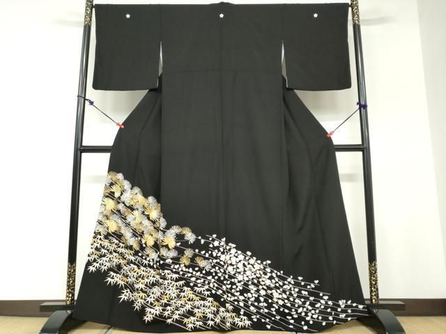 平和屋着物●豪華黒留袖　駒刺繍　松竹梅　金彩　正絹　逸品　DABD9149ud 平和屋着物○豪華黒留袖 駒刺繍 松竹梅 金彩 正絹 逸品 DABD9149ud