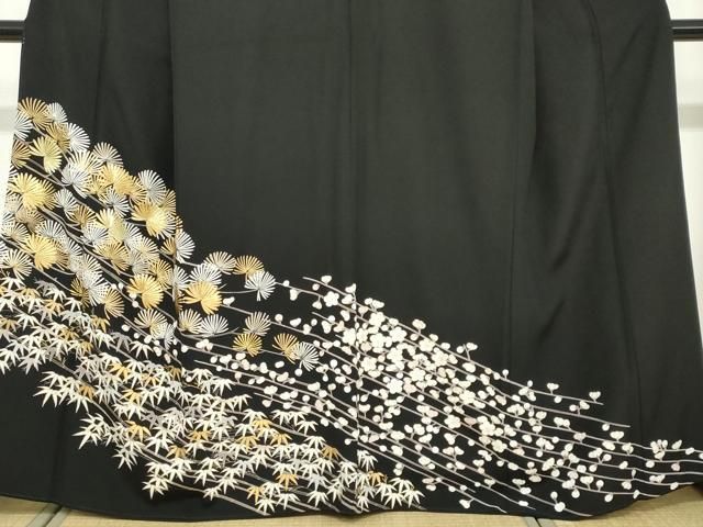 平和屋着物●豪華黒留袖　駒刺繍　松竹梅　金彩　正絹　逸品　DABD9149ud 平和屋着物○豪華黒留袖 駒刺繍 松竹梅 金彩 正絹 逸品 DABD9149ud