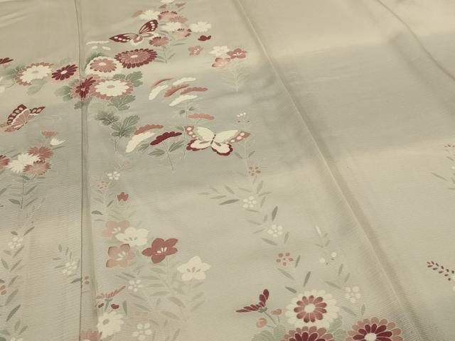 平和屋着物＊夏物　訪問着　絽　友禅　花蝶文　銀彩　正絹　逸品　AABH3997jd 平和屋着物＊夏物 訪問着 絽 友禅 花蝶文 銀彩 正絹 逸品 AABH3997jd