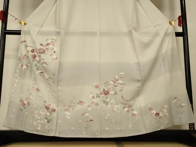 平和屋着物＊夏物　訪問着　絽　友禅　花蝶文　銀彩　正絹　逸品　AABH3997jd 平和屋着物＊夏物 訪問着 絽 友禅 花蝶文 銀彩 正絹 逸品 AABH3997jd