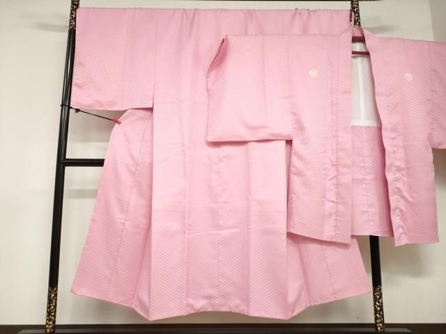 平和屋着物●男性 色紋付 長羽織セット 菱地紋 桃色 キングサイズ 洗える着物 DABD9039ud