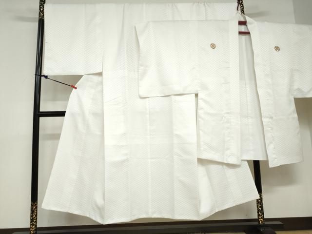 平和屋着物●男性 色紋付 長羽織セット 菱地紋 白色 キングサイズ 洗える着物 DABD9040ud