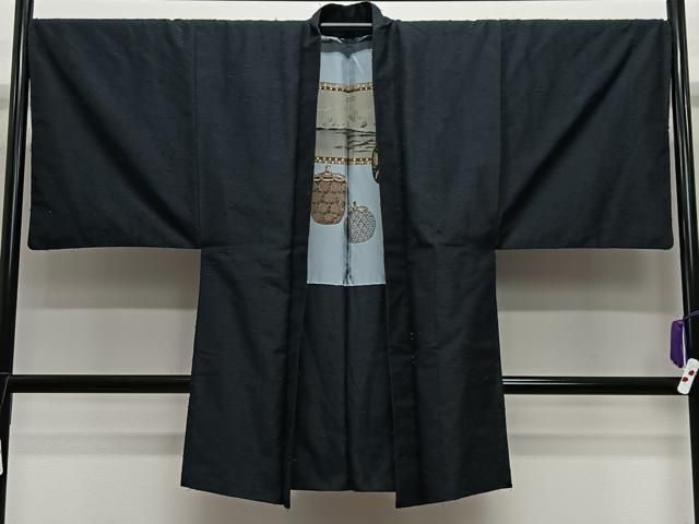 平和屋着物∞男性　長羽織　髭紬地　褐返色　正絹　逸品　CABE4877ua