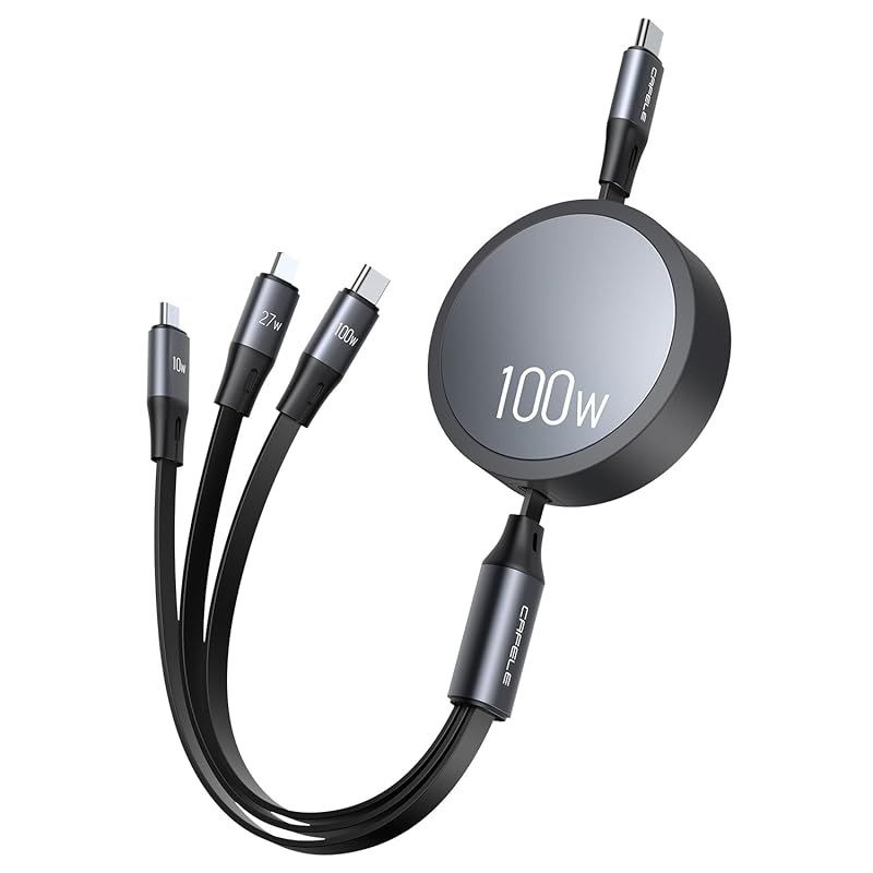 【新品】 【さらに進化-新登場&100W+27W】3in1 巻き取り充電ケーブルUSB-C to USB-C ケーブルPD対応1OOW/5A QC4.0 急速充電USBけーぷる usb type c（10ow）usb-L（27W）マイクロusb（10W）マ 0