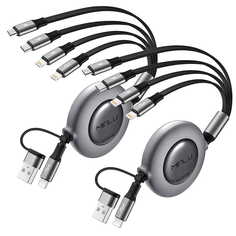 【新品】 MINLU 4in1 充電ケーブル 巻き取り マルチ充電 3.5A usb アダプター 変換 usb-a/c to usb-c/2*lightning/micro usb ケーブル データ転送 スマホ充電コード iPhone 17 16 15 1 1