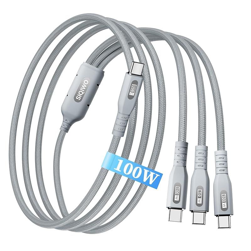 【新品】 SIQIWO USB C - USB C ケーブル 1.2M 3 in 1 急速充電 100W 編み込みマルチスプリッター充電コード 3*Type Cポート付き iPhone 17/16/15シリーズ Samsung Galaxy S25 Mac 0