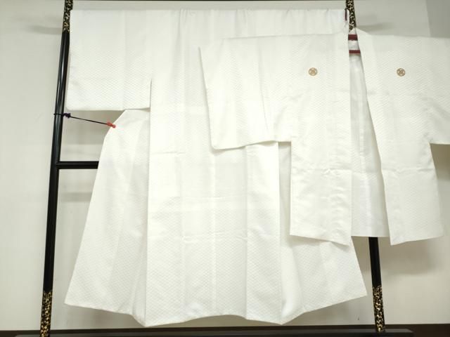 平和屋着物●男性 色紋付 長羽織セット 菱地紋 白色 キングサイズ 洗える着物 DABD9037ud