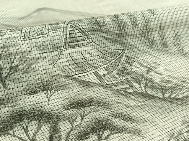 平和屋着物▽訪問着　本場縞大島紬　白大島　単衣　作家物　手描き　風景文　暈し染め　正絹　逸品　AABH5562jh 平和屋着物▽訪問着 本場縞大島紬 白大島 単衣 作家物 手描き 風景文