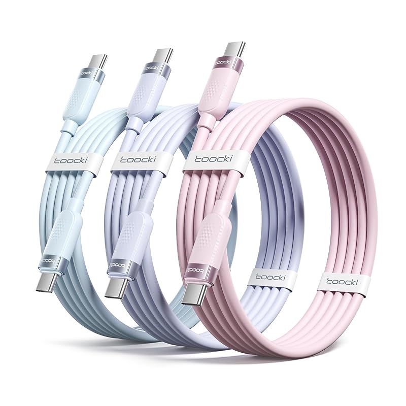 【新品】 toocki usb c ケーブル 60W シリコン素材【2M ブルー+ピンク+パープル】3本セット 柔らかい 絡まない タイプC 急速充電 PD/QC対応 結束バンド付き 充電 charge iPhone 17/iPhone 16/iPhone 0