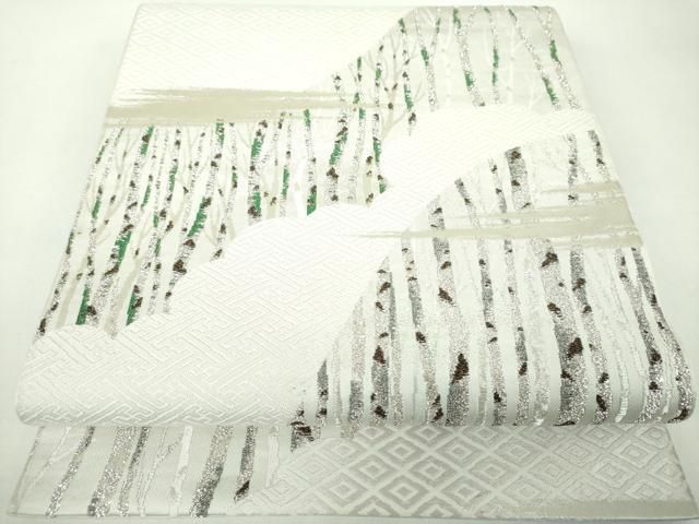 平和屋着物●六通柄　本袋帯　唐織　白樺印宝文　金銀糸　正絹　逸品　DABD1894ps 平和屋着物◎六通柄袋帯 唐織 向かい鳥花文 金銀糸 正絹 逸品