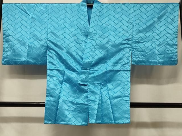平和屋着物#男性 長羽織 単衣 檜垣文 薄藍色 正絹 逸品 CABE5545in