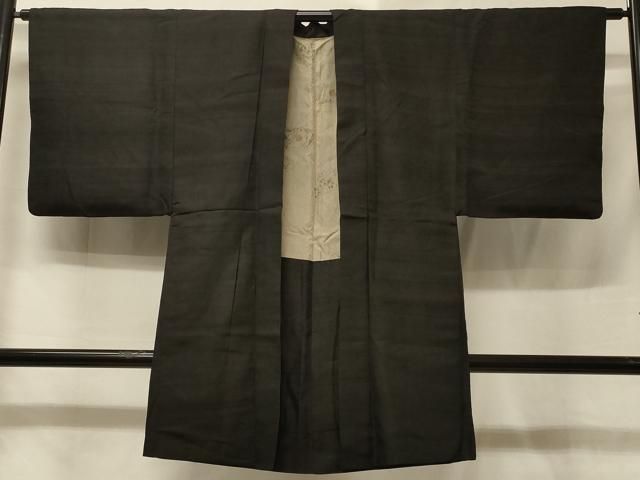 平和屋着物＃男性　長羽織　紬地　黒地　正絹　逸品　CABE5548in