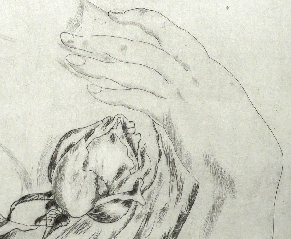 藤田 嗣治「バラを持つ少女」エッチング（銅版画） パリに最も愛された